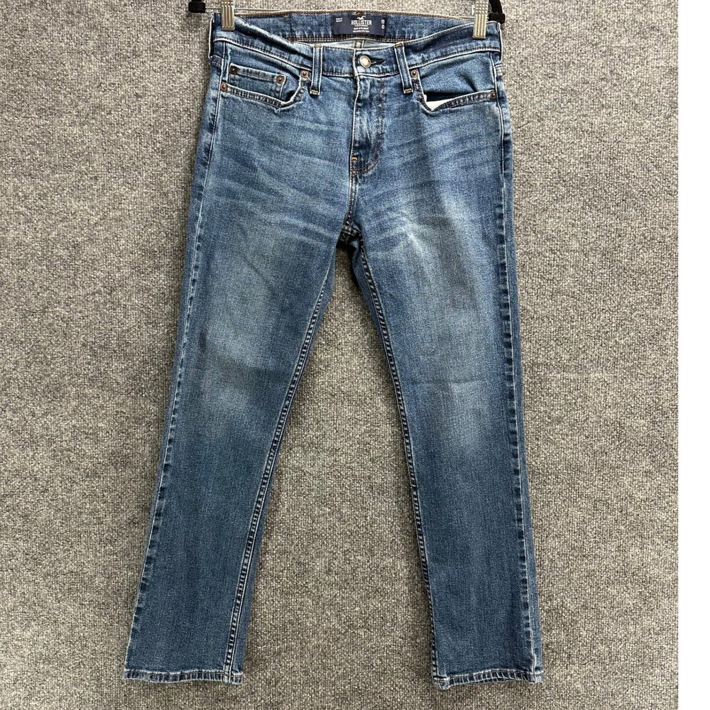 Hollister Mens Distressed Slim Straight Epic Flex Blue Jeans Medium Wash W29 L30